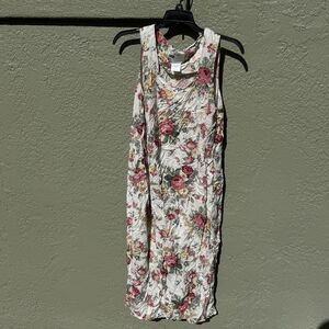 Vintage Koret Womens Dress Sz 14 White Pink Floral Sleeveless 38x12 Rayon Linen